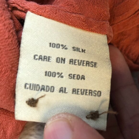 Solitude Mens Shirt Medium Short Sleeve 100% Silk Button Up Textured Casual Rust - Picture 8 of 11